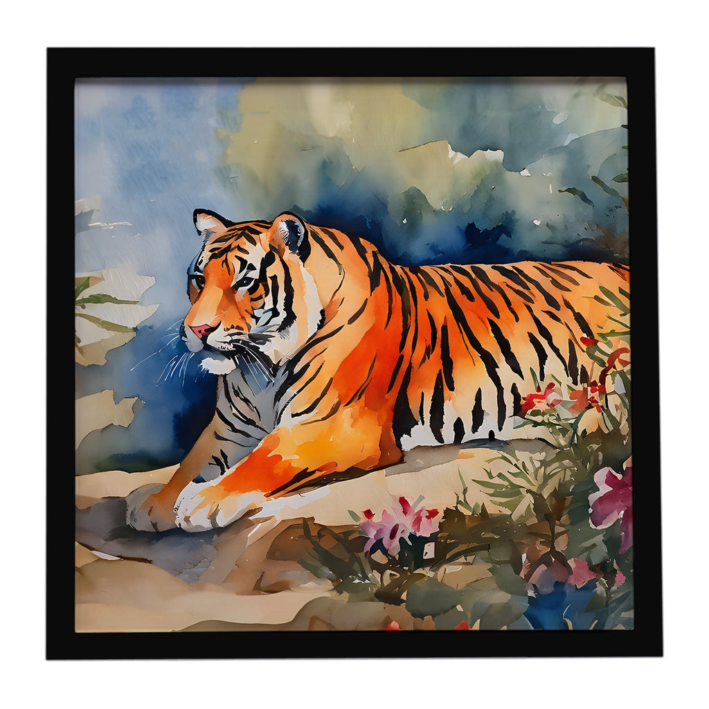 Tiger Framed Metal Print Bathroom, Kitchen, Office, Home Decor Wall Art Ready to Hang, Square, 8X8