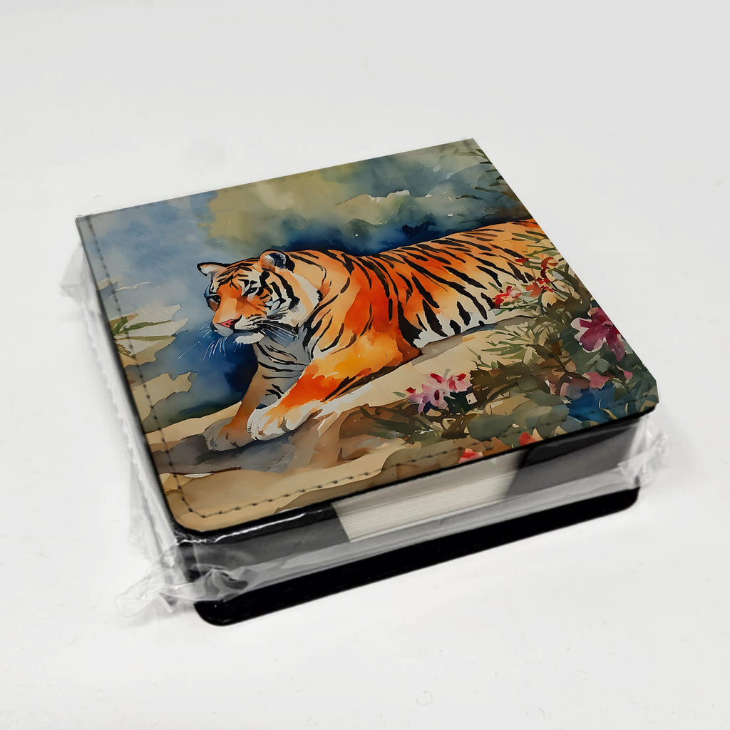 Tiger PU Leather Note Paper Holder with Artist-Designed Cover, Desk Accessory, Office Gift
