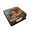 Tiger PU Leather Note Paper Holder with Artist-Designed Cover, Desk Accessory, Office Gift