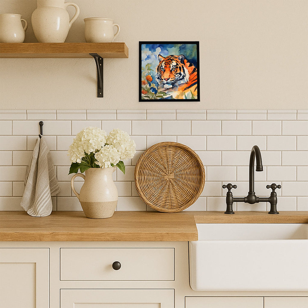 Tiger Framed Metal Print Bathroom, Kitchen, Office, Home Decor Wall Art Ready to Hang, Square, 8X8
