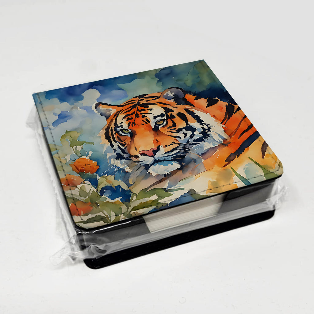 Tiger PU Leather Note Paper Holder with Artist-Designed Cover, Desk Accessory, Office Gift