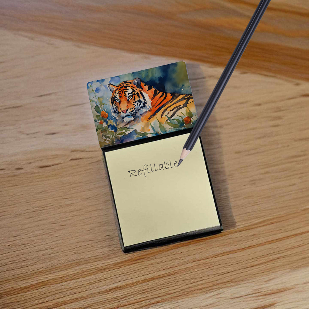 Tiger Watercolor Sticky Note Holder Refillable Dispenser Desk Accessory 3x3 Pad Gift