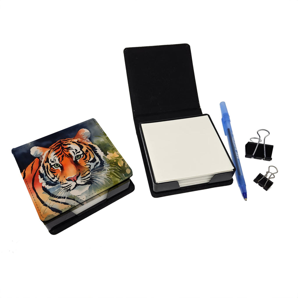 Tiger PU Leather Note Paper Holder with Artist-Designed Cover, Desk Accessory, Office Gift