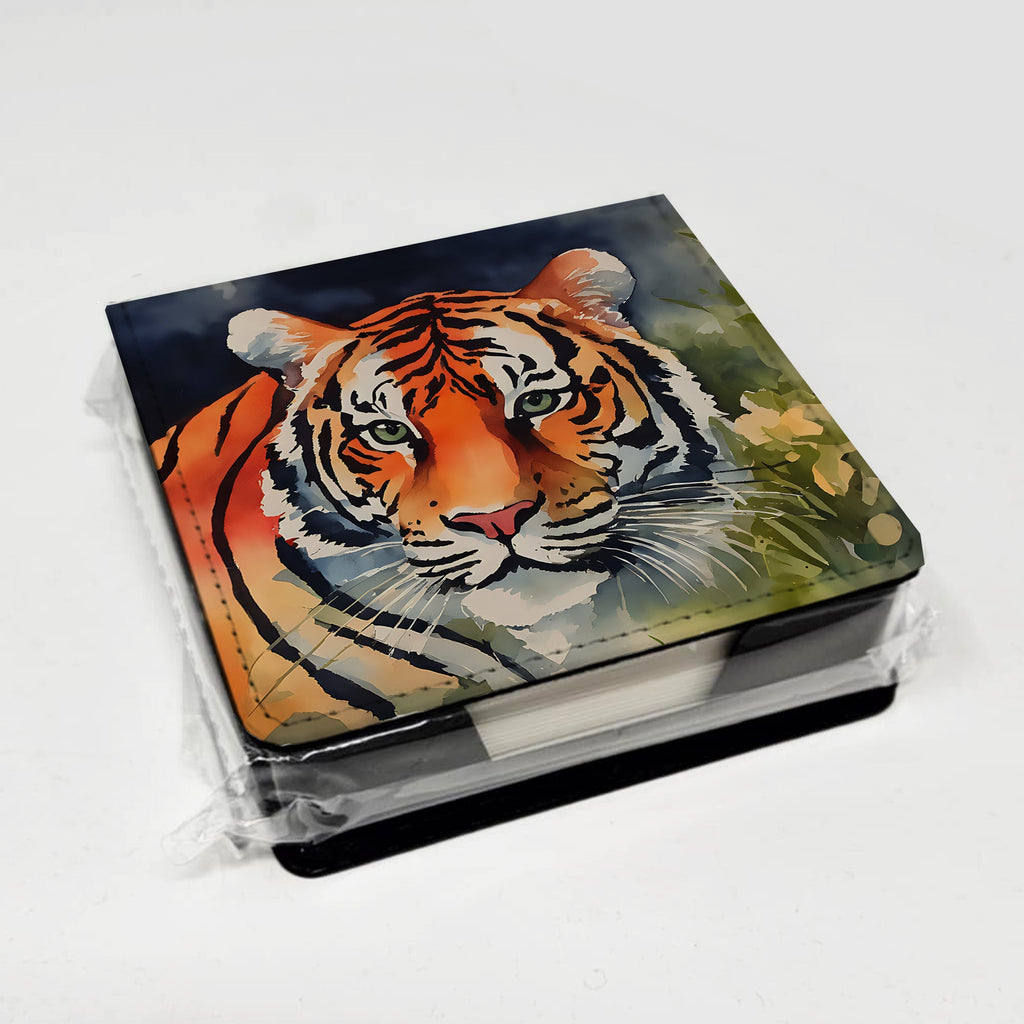 Tiger PU Leather Note Paper Holder with Artist-Designed Cover, Desk Accessory, Office Gift
