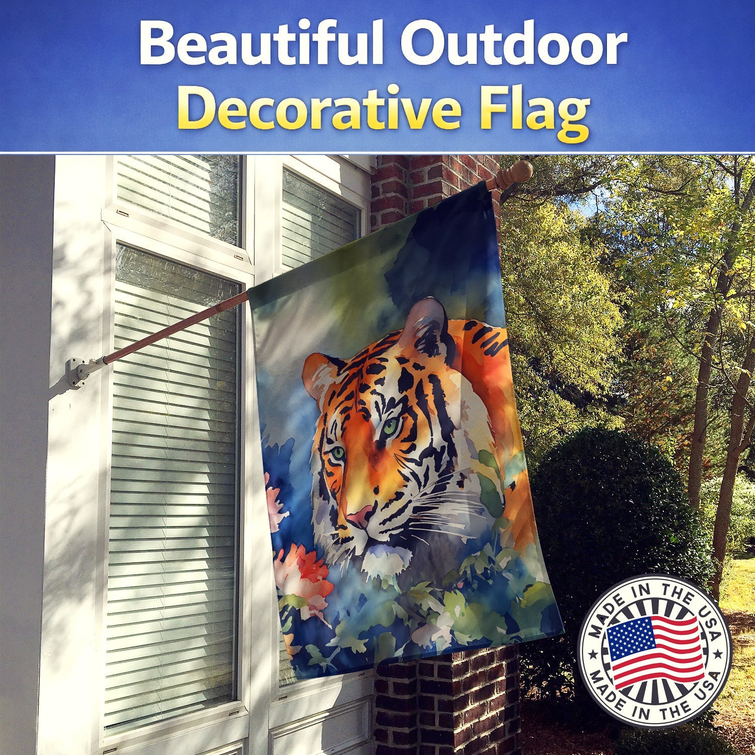 Tiger House Flag 28x40 Porch Sleeve Pole Decorative Outside Yard Banner Artwork Wall Hanging, Polyester