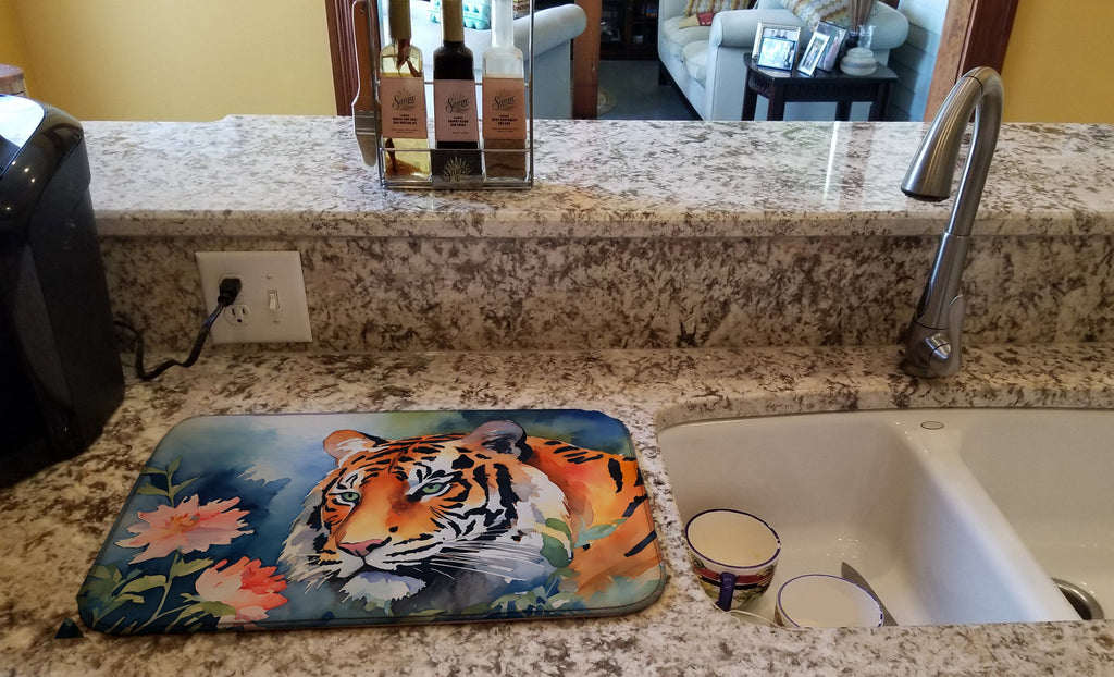 Tiger Dish Drying Mat Absorbent Dish Drying Mat Pad for Kitchen Counter Dish Drainer Mat for Countertop, 14 x 21", Multicolor