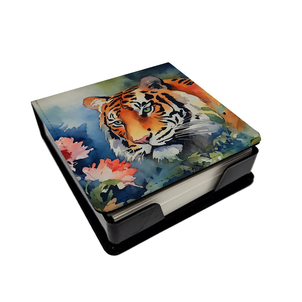 Tiger PU Leather Note Paper Holder with Artist-Designed Cover, Desk Accessory, Office Gift