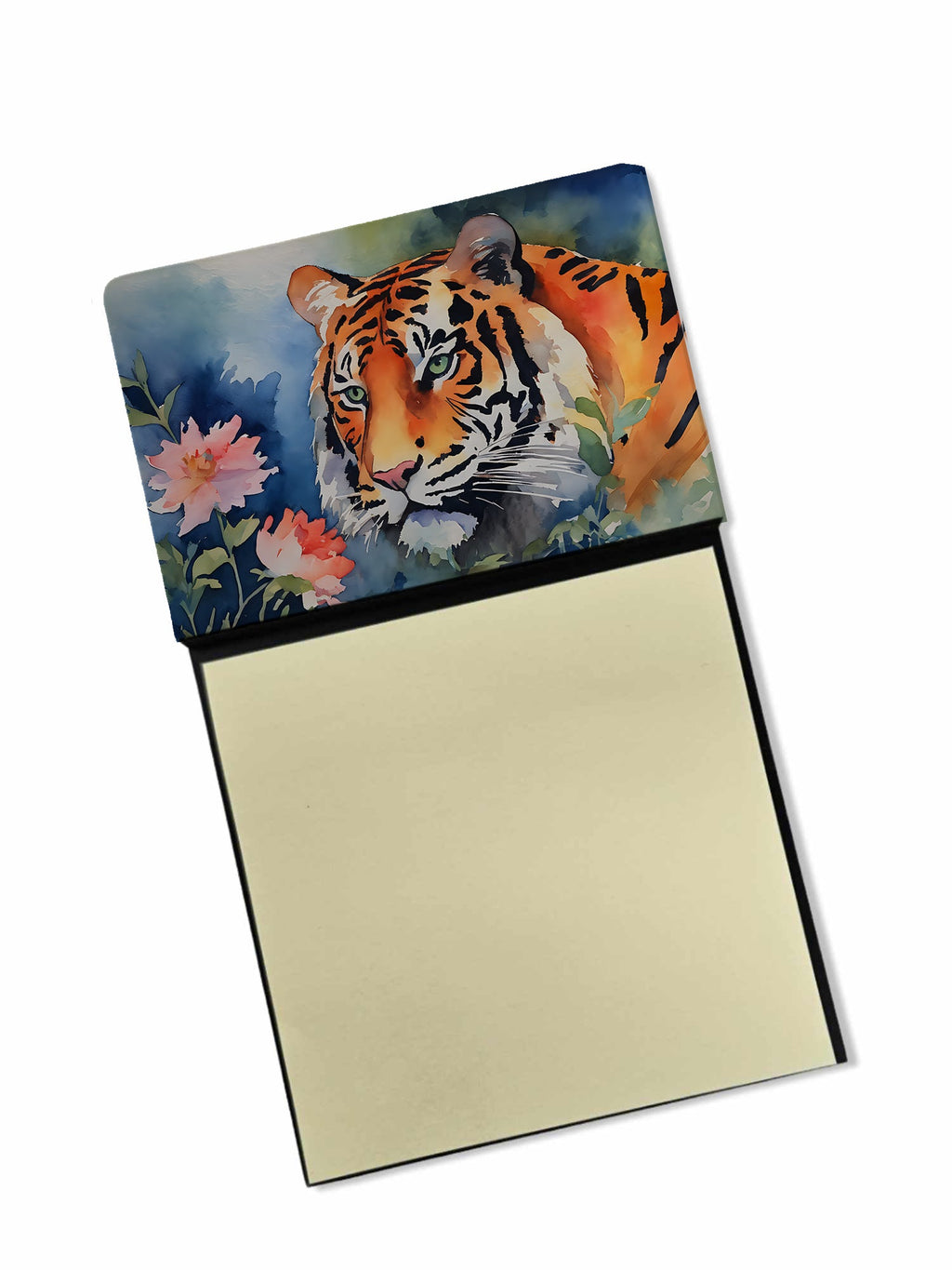 Tiger Watercolor Sticky Note Holder Refillable Dispenser Desk Accessory 3x3 Pad Gift