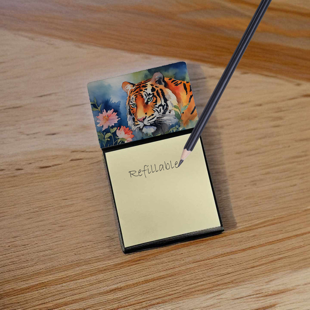Tiger Watercolor Sticky Note Holder Refillable Dispenser Desk Accessory 3x3 Pad Gift