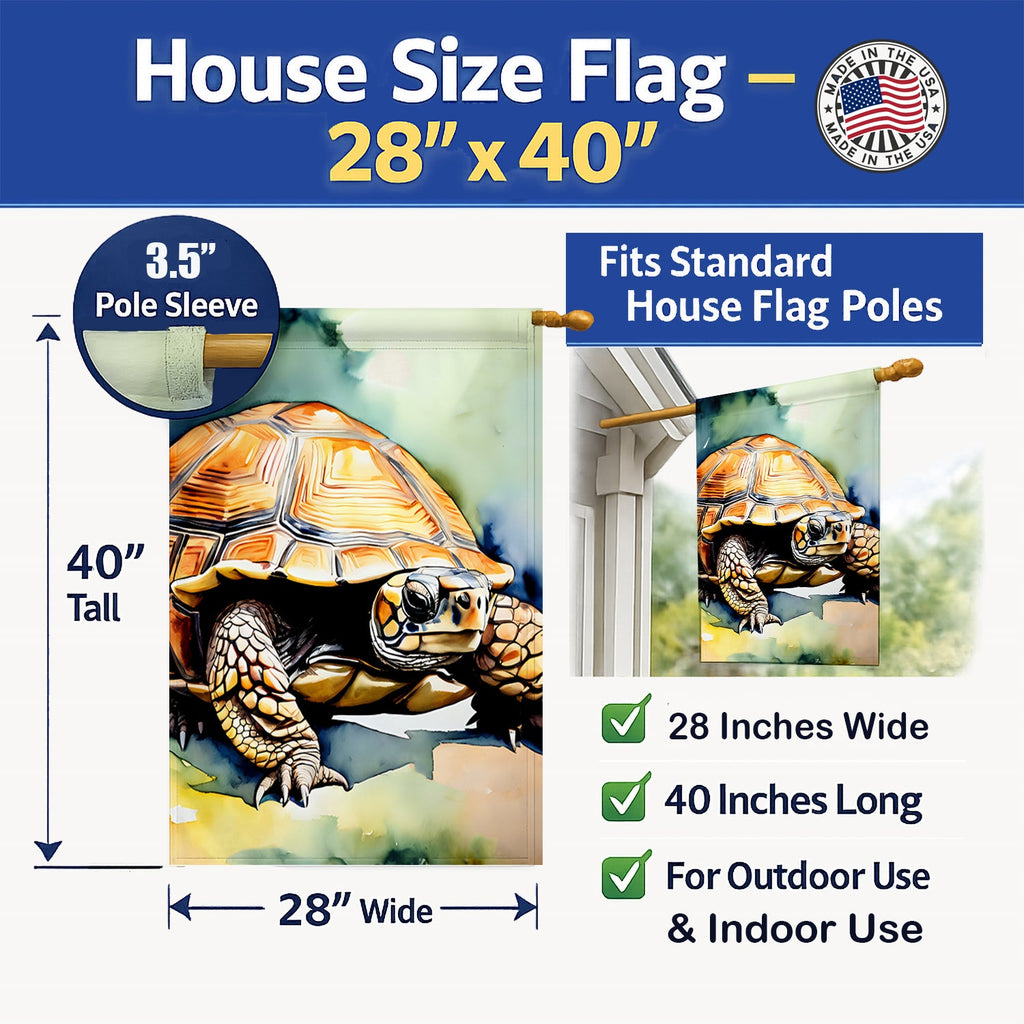Turtles Tortoises House Flag 28x40 Porch Sleeve Pole Decorative Outside Yard Banner Artwork Wall Hanging, Polyester