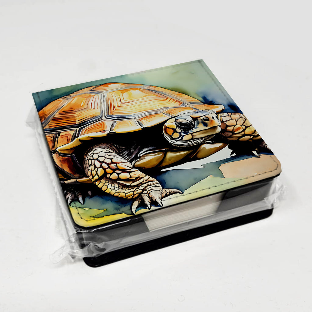 Turtles Tortoises PU Leather Note Paper Holder with Artist-Designed Cover, Desk Accessory, Office Gift