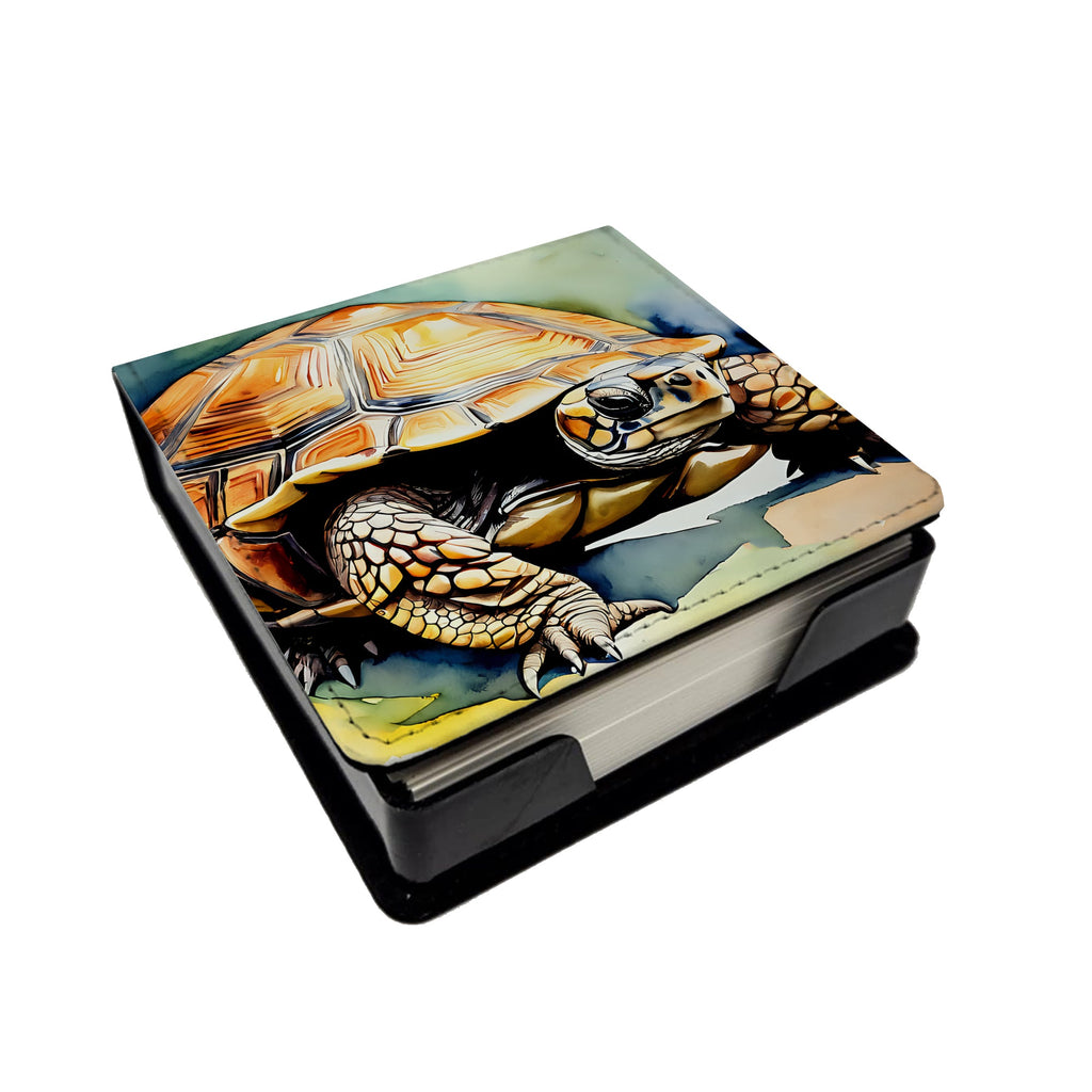 Turtles Tortoises PU Leather Note Paper Holder with Artist-Designed Cover, Desk Accessory, Office Gift