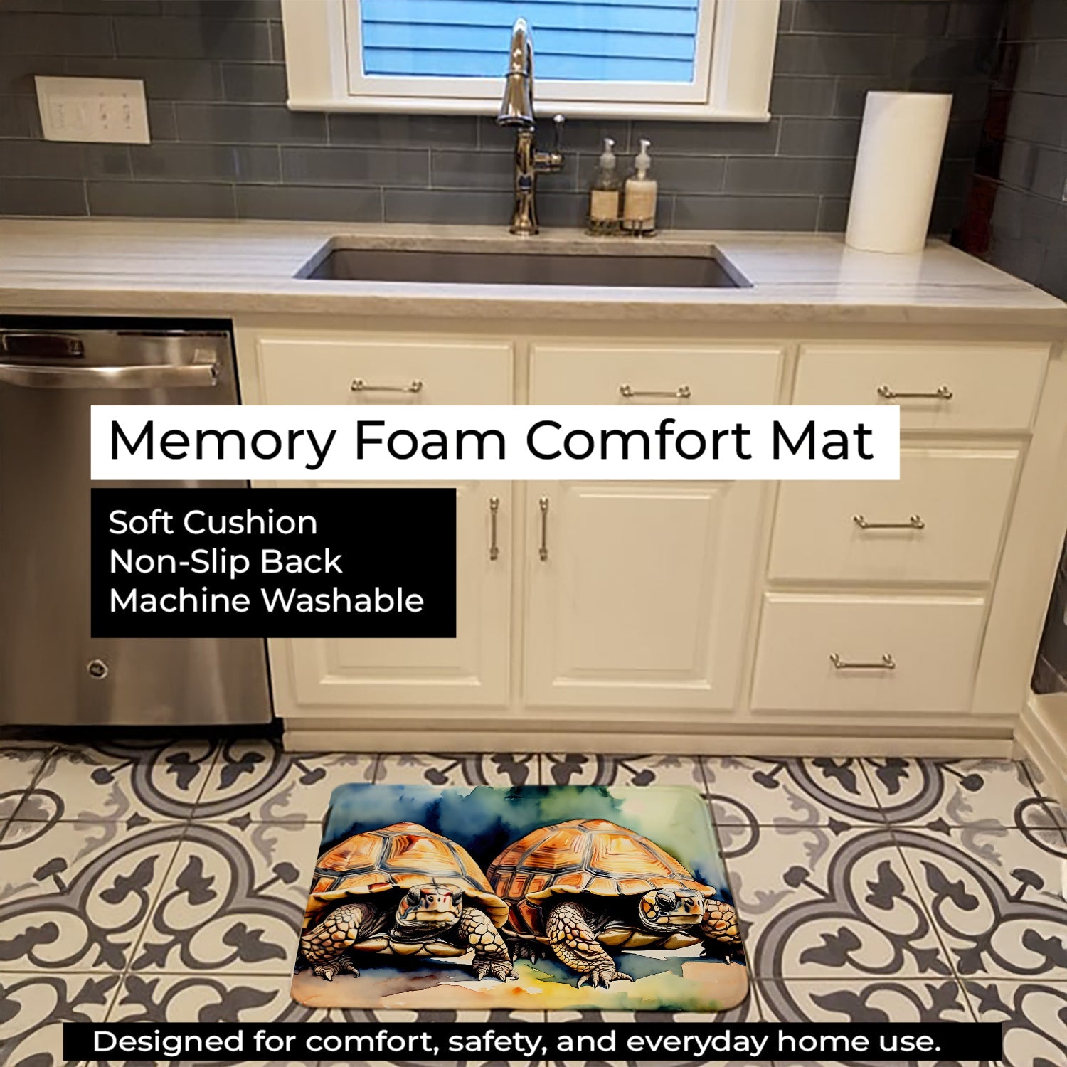 Turtles Tortoises Memory Foam Kitchen Mat Machine Washable Anti-Fatigue Cushion Comfort Bath or Kitchen Rug