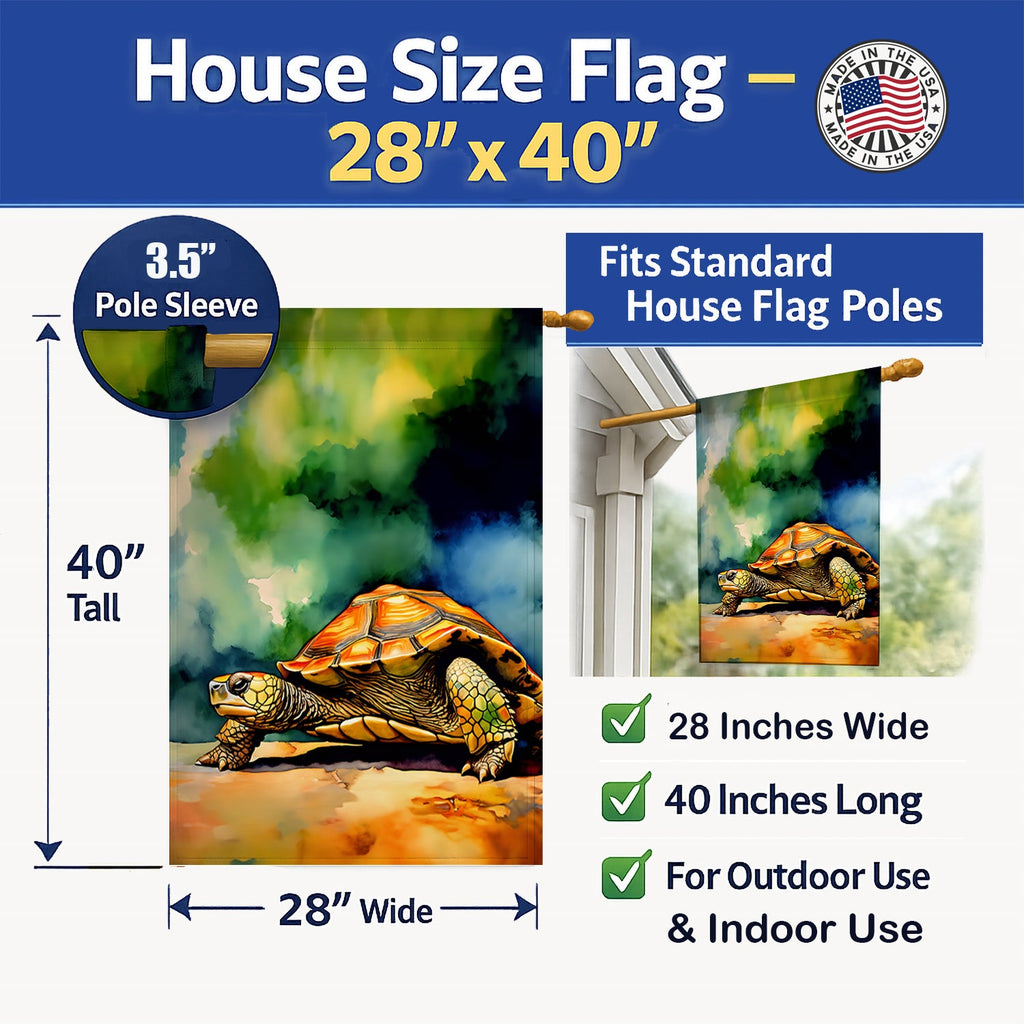 Turtles Tortoises House Flag 28x40 Porch Sleeve Pole Decorative Outside Yard Banner Artwork Wall Hanging, Polyester