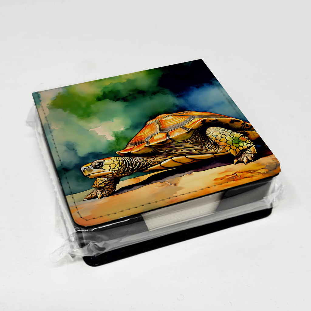 Turtles Tortoises PU Leather Note Paper Holder with Artist-Designed Cover, Desk Accessory, Office Gift