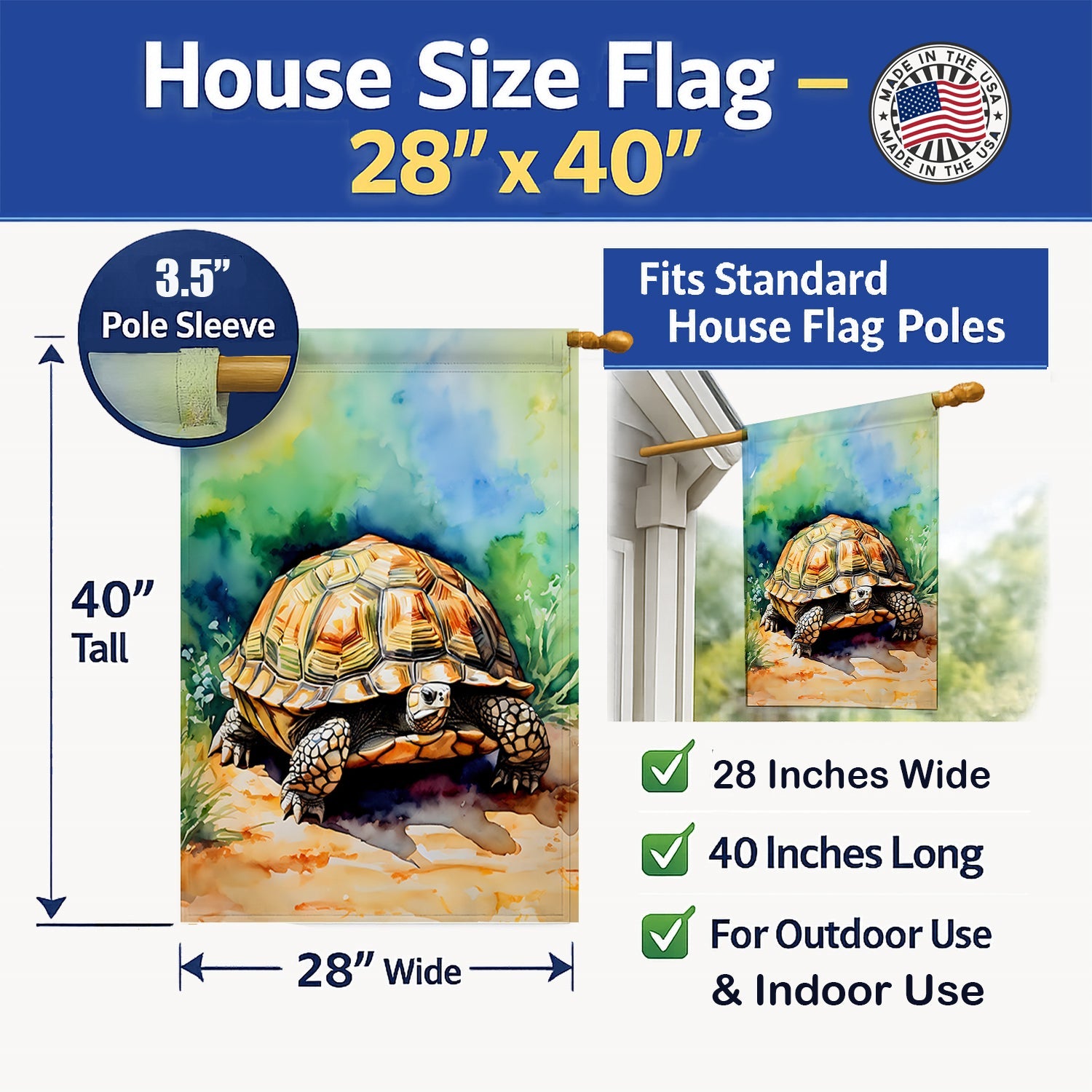 Turtles Tortoises House Flag 28x40 Porch Sleeve Pole Decorative Outside Yard Banner Artwork Wall Hanging, Polyester