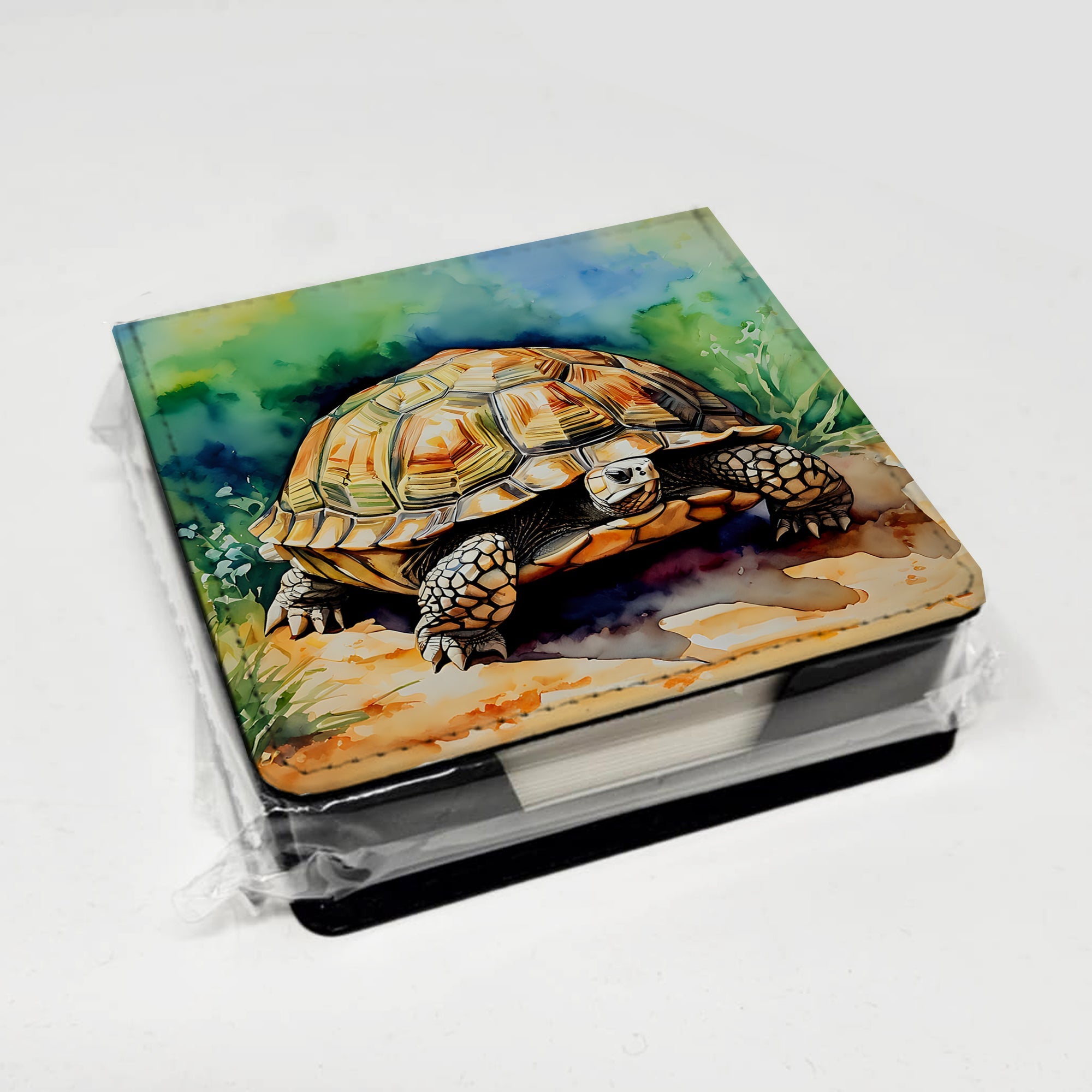 Turtles Tortoises PU Leather Note Paper Holder with Artist-Designed Cover, Desk Accessory, Office Gift