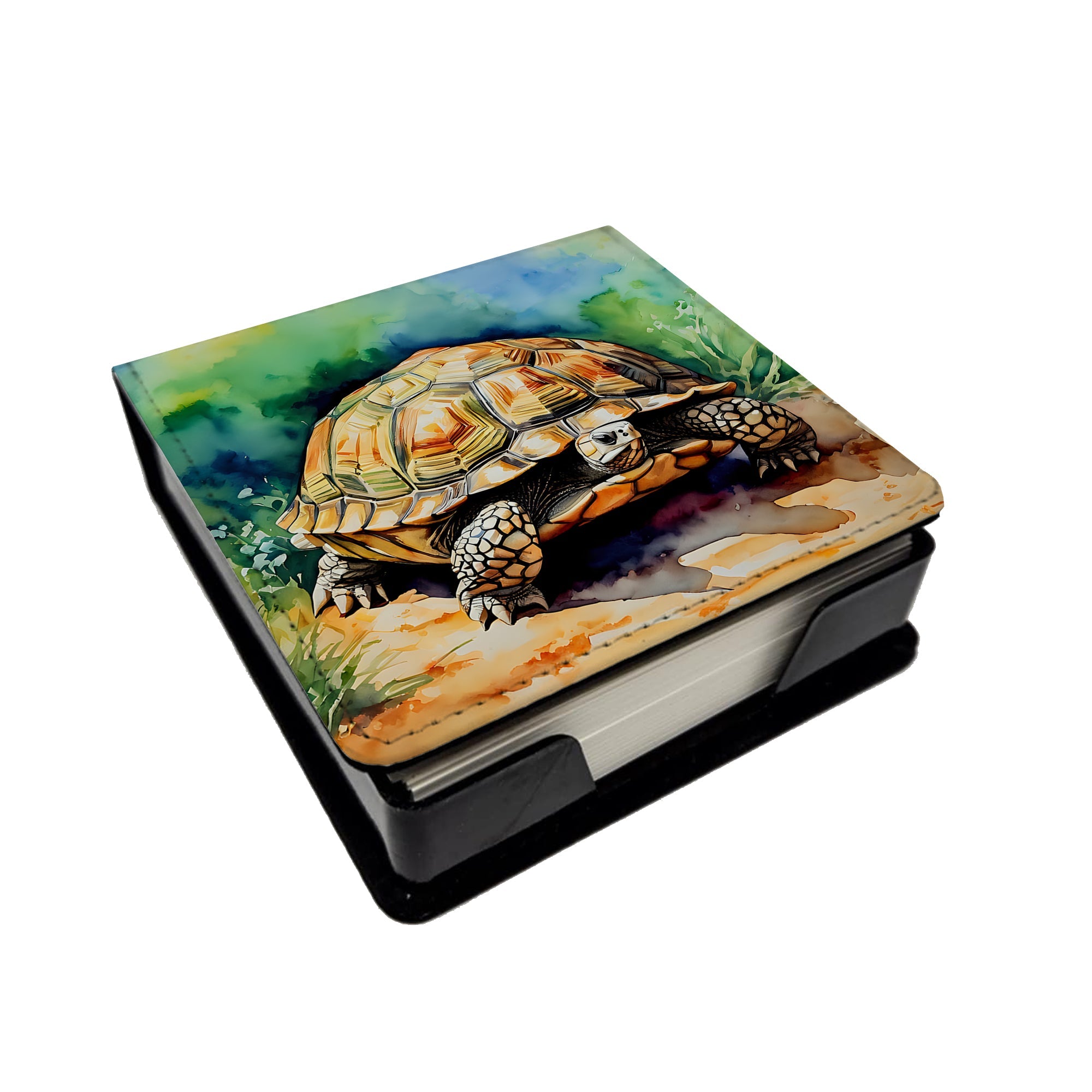 Turtles Tortoises PU Leather Note Paper Holder with Artist-Designed Cover, Desk Accessory, Office Gift