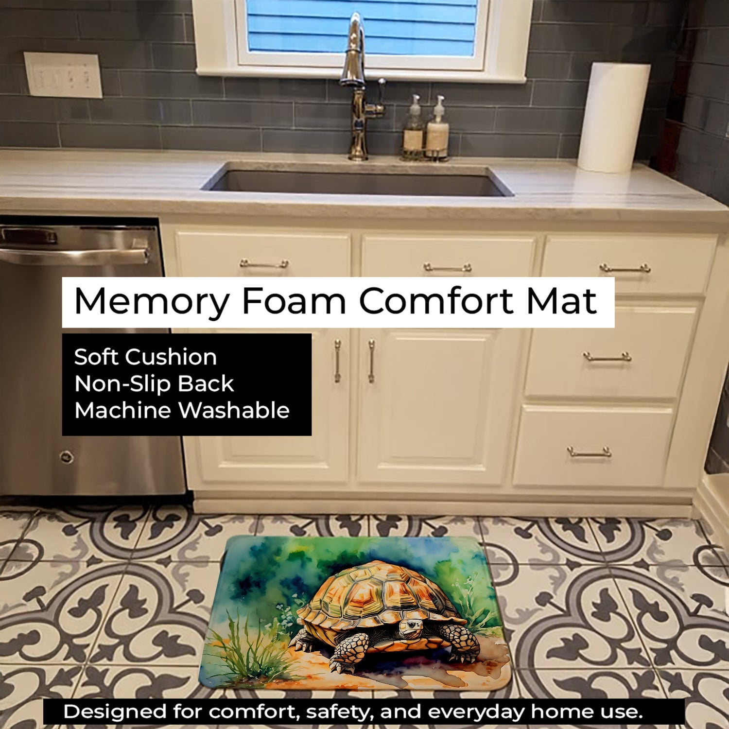 Turtles Tortoises Memory Foam Kitchen Mat Machine Washable Anti-Fatigue Cushion Comfort Bath or Kitchen Rug