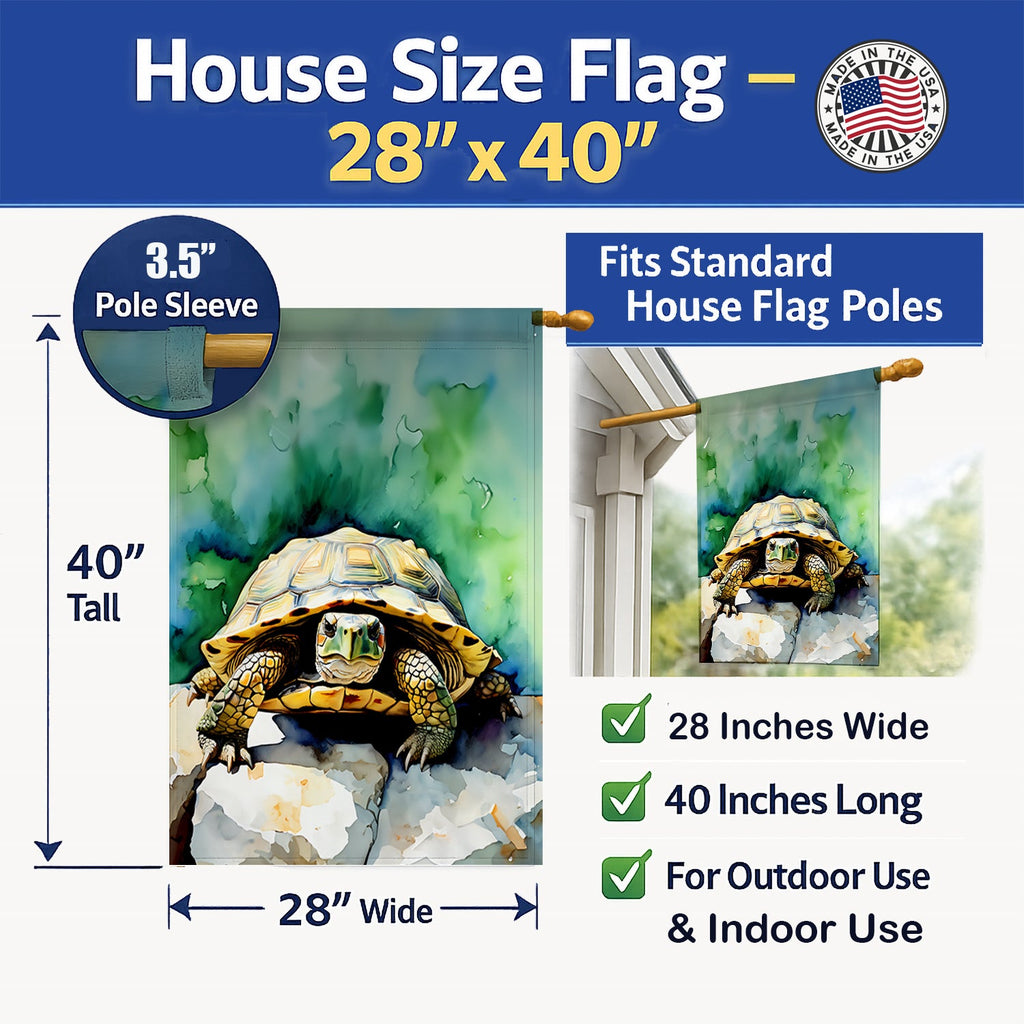 Turtles Tortoises House Flag 28x40 Porch Sleeve Pole Decorative Outside Yard Banner Artwork Wall Hanging, Polyester