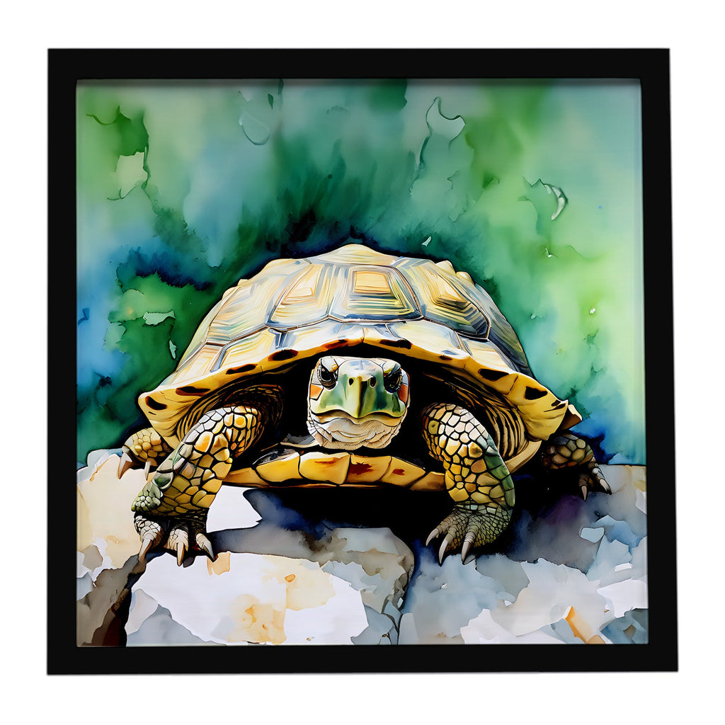 Turtles Tortoises Framed Metal Print Bathroom, Kitchen, Office, Home Decor Wall Art Ready to Hang, Square, 8X8