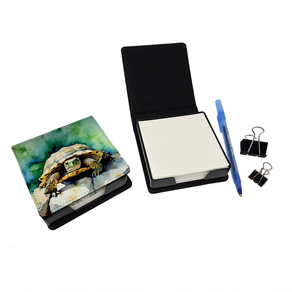 Turtles Tortoises PU Leather Note Paper Holder with Artist-Designed Cover, Desk Accessory, Office Gift