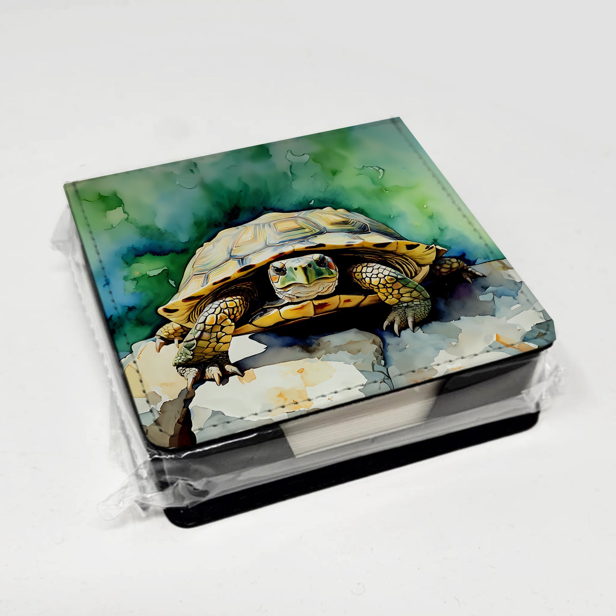 Turtles Tortoises PU Leather Note Paper Holder with Artist-Designed Cover, Desk Accessory, Office Gift