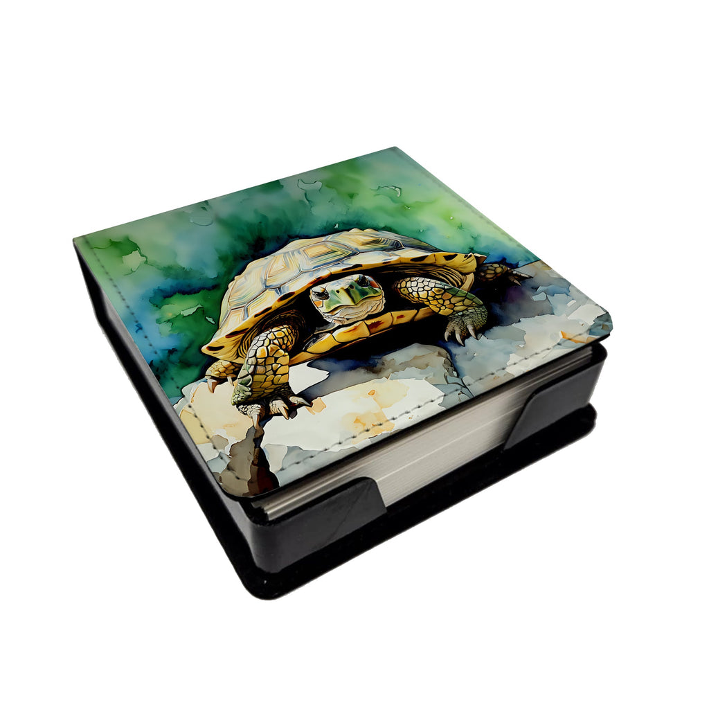 Turtles Tortoises PU Leather Note Paper Holder with Artist-Designed Cover, Desk Accessory, Office Gift