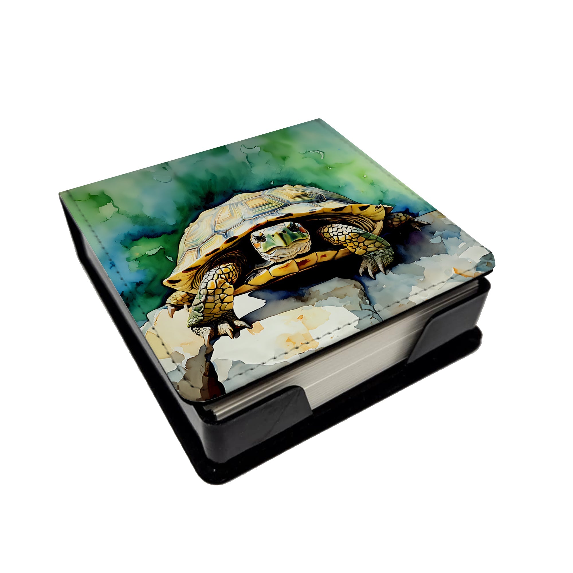 Turtles Tortoises PU Leather Note Paper Holder with Artist-Designed Cover, Desk Accessory, Office Gift