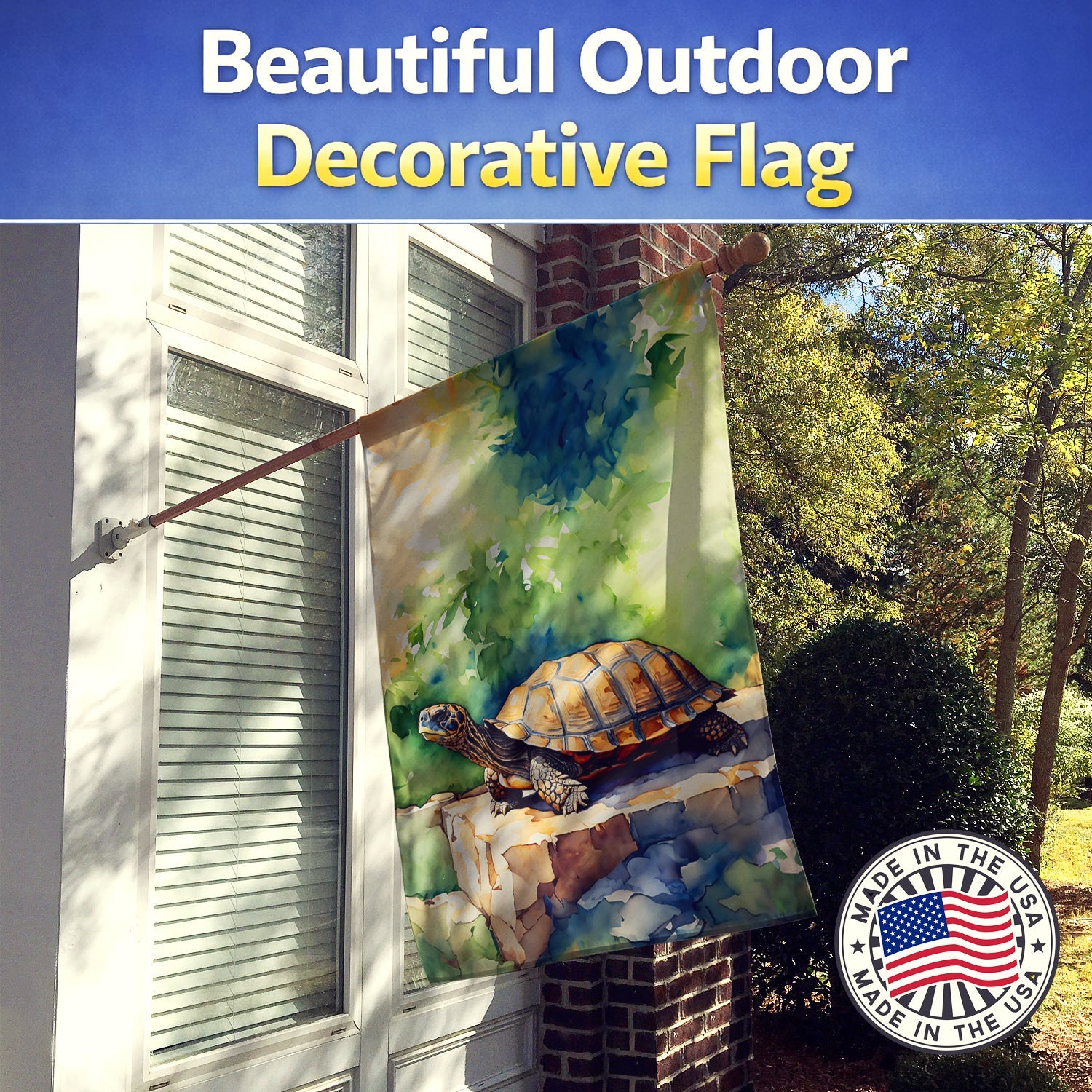 Turtles Tortoises House Flag 28x40 Porch Sleeve Pole Decorative Outside Yard Banner Artwork Wall Hanging, Polyester