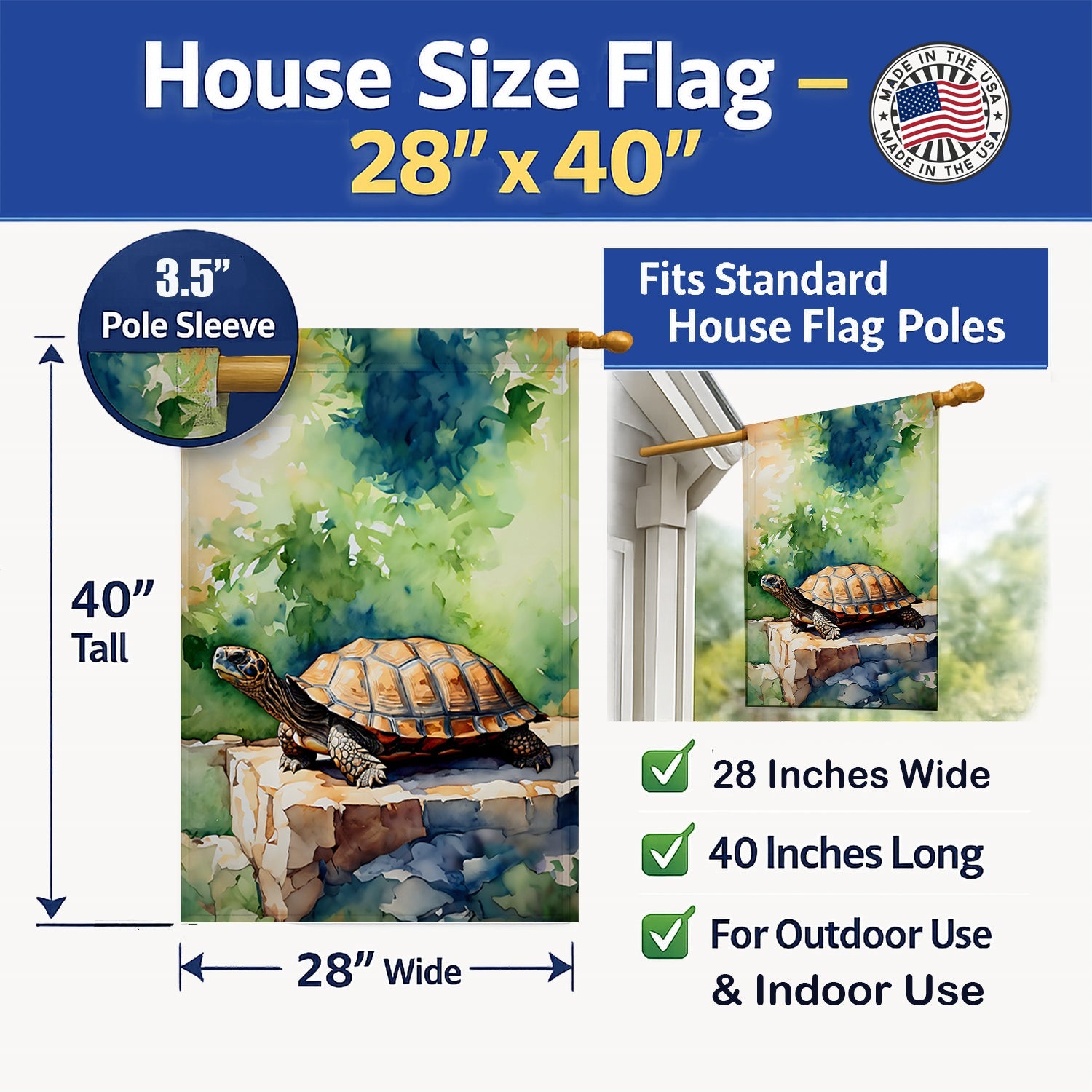 Turtles Tortoises House Flag 28x40 Porch Sleeve Pole Decorative Outside Yard Banner Artwork Wall Hanging, Polyester