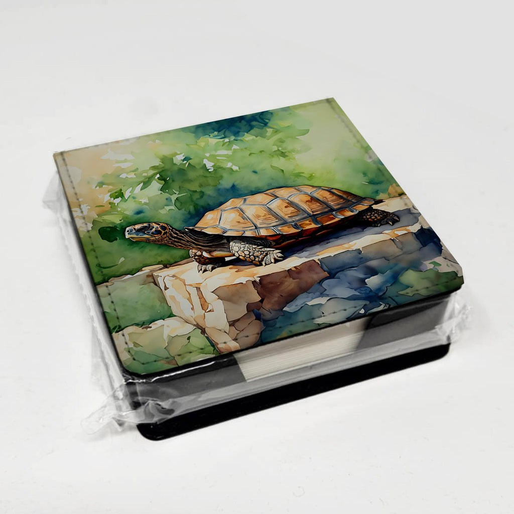 Turtles Tortoises PU Leather Note Paper Holder with Artist-Designed Cover, Desk Accessory, Office Gift
