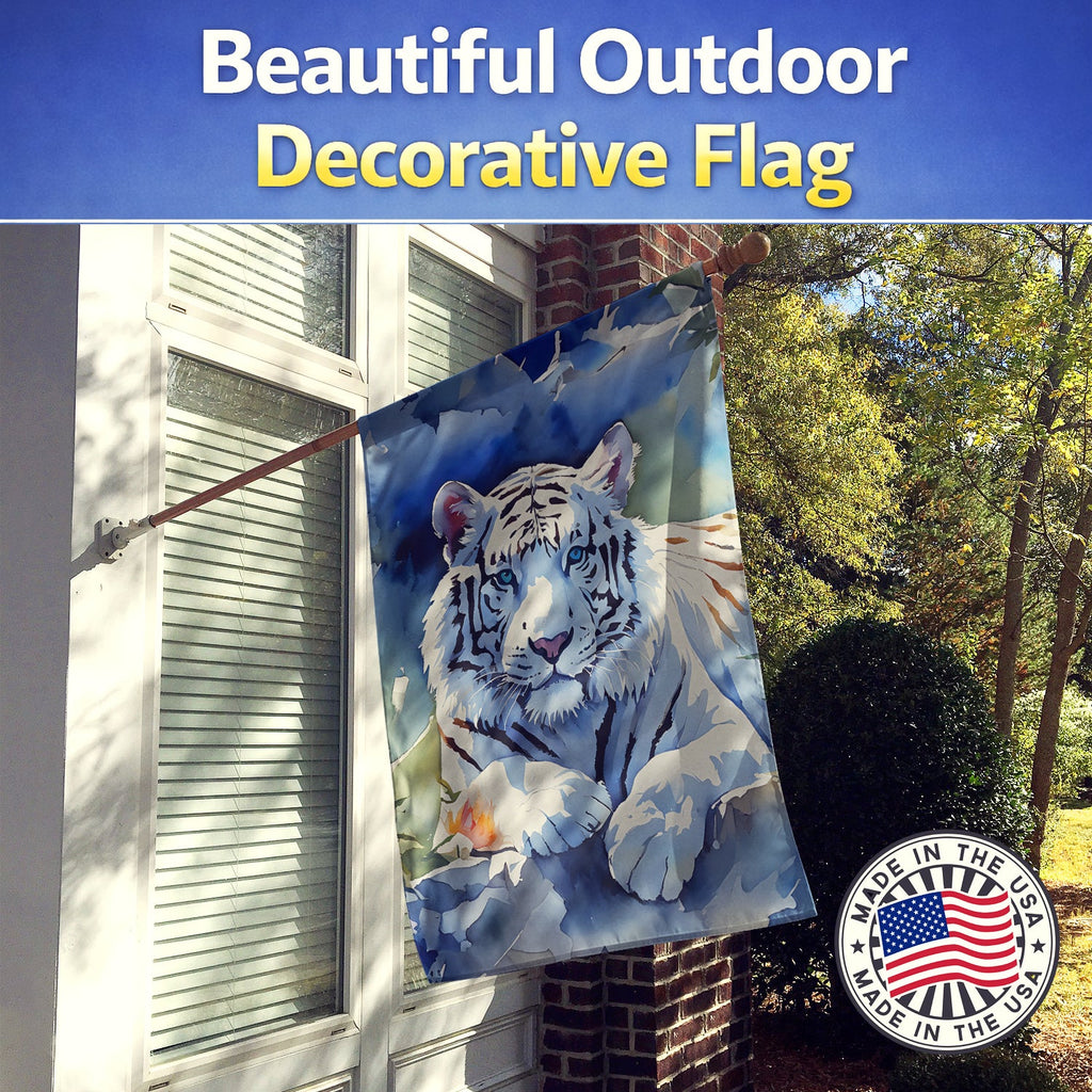 White Tiger House Flag 28x40 Porch Sleeve Pole Decorative Outside Yard Banner Artwork Wall Hanging, Polyester