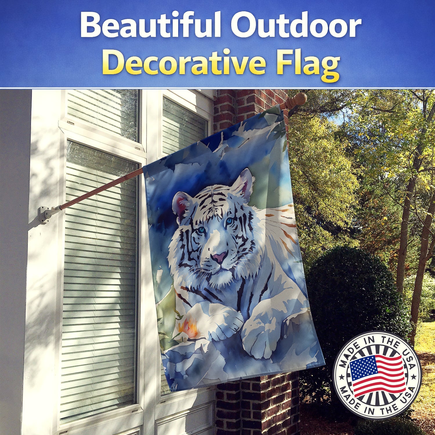 White Tiger House Flag 28x40 Porch Sleeve Pole Decorative Outside Yard Banner Artwork Wall Hanging, Polyester