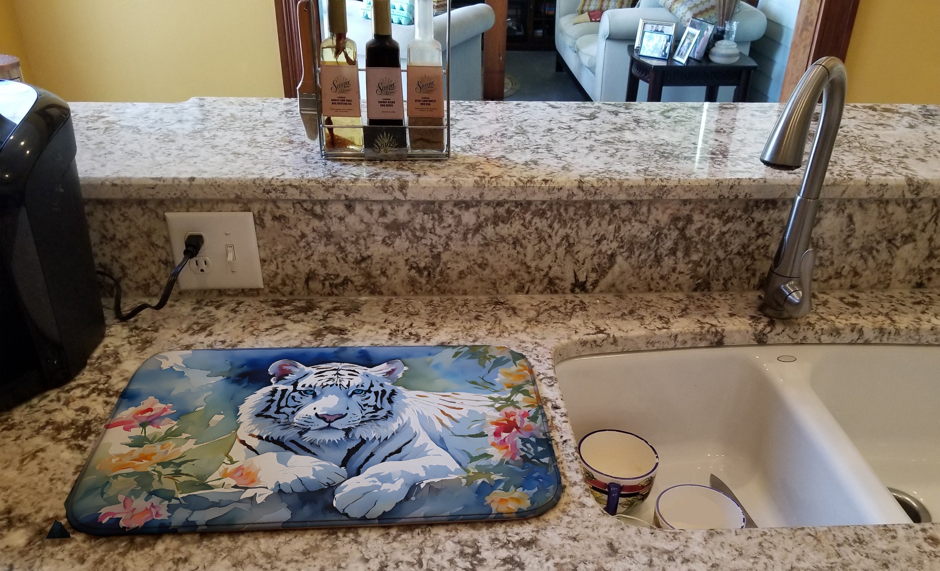 White Tiger Dish Drying Mat Absorbent Dish Drying Mat Pad for Kitchen Counter Dish Drainer Mat for Countertop, 14 x 21", Multicolor