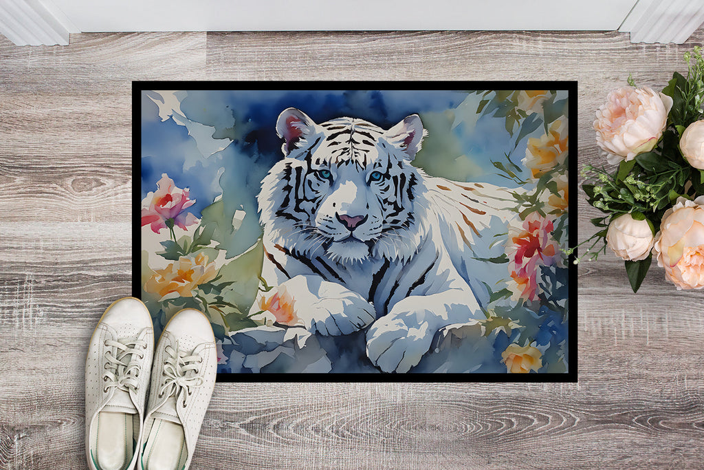White Tiger Doormat Indoor Outdoor 24H X 36W Front Door Mat Rugs for Entryway, Non Slip Washable Low Pile,