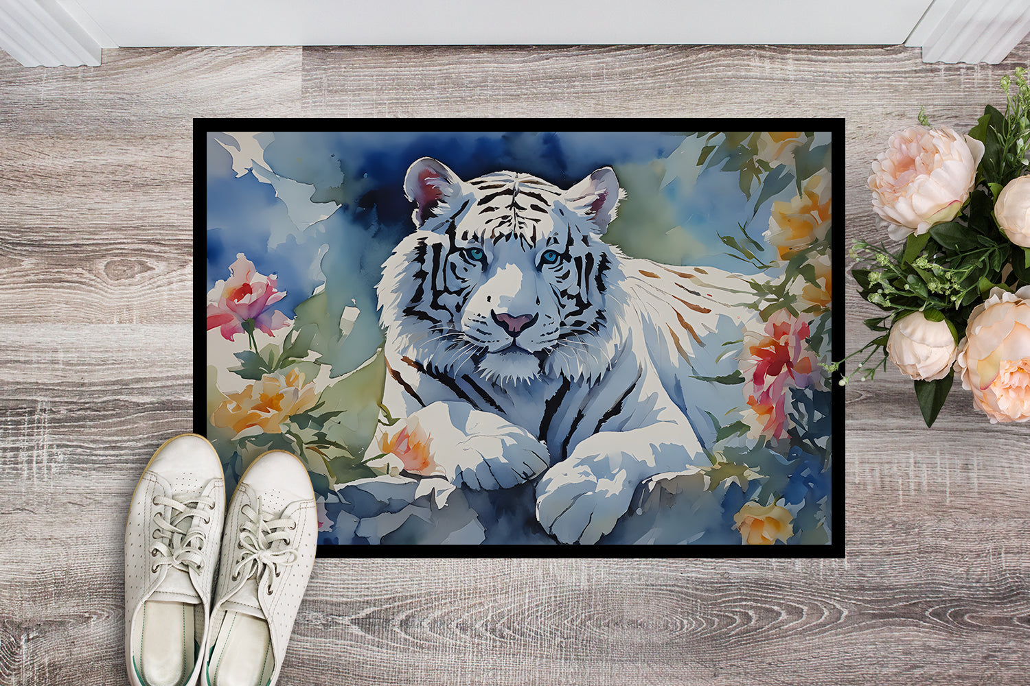 White Tiger Doormat Indoor Outdoor 18H X 27W Front Door Mat Rugs for Entryway, Non Slip Washable