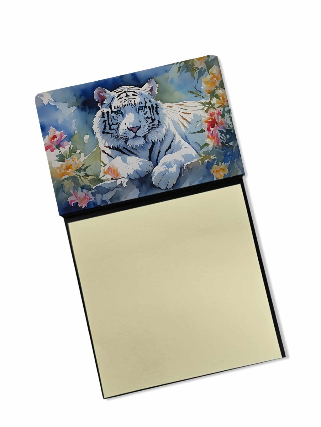 White Tiger Watercolor Sticky Note Holder Refillable Dispenser Desk Accessory 3x3 Pad Gift