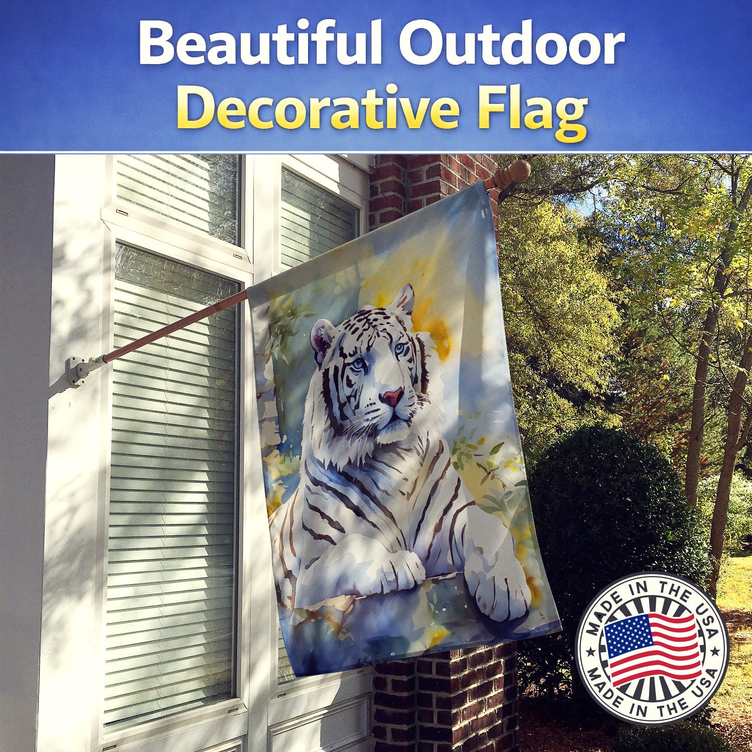 White Tiger House Flag 28x40 Porch Sleeve Pole Decorative Outside Yard Banner Artwork Wall Hanging, Polyester