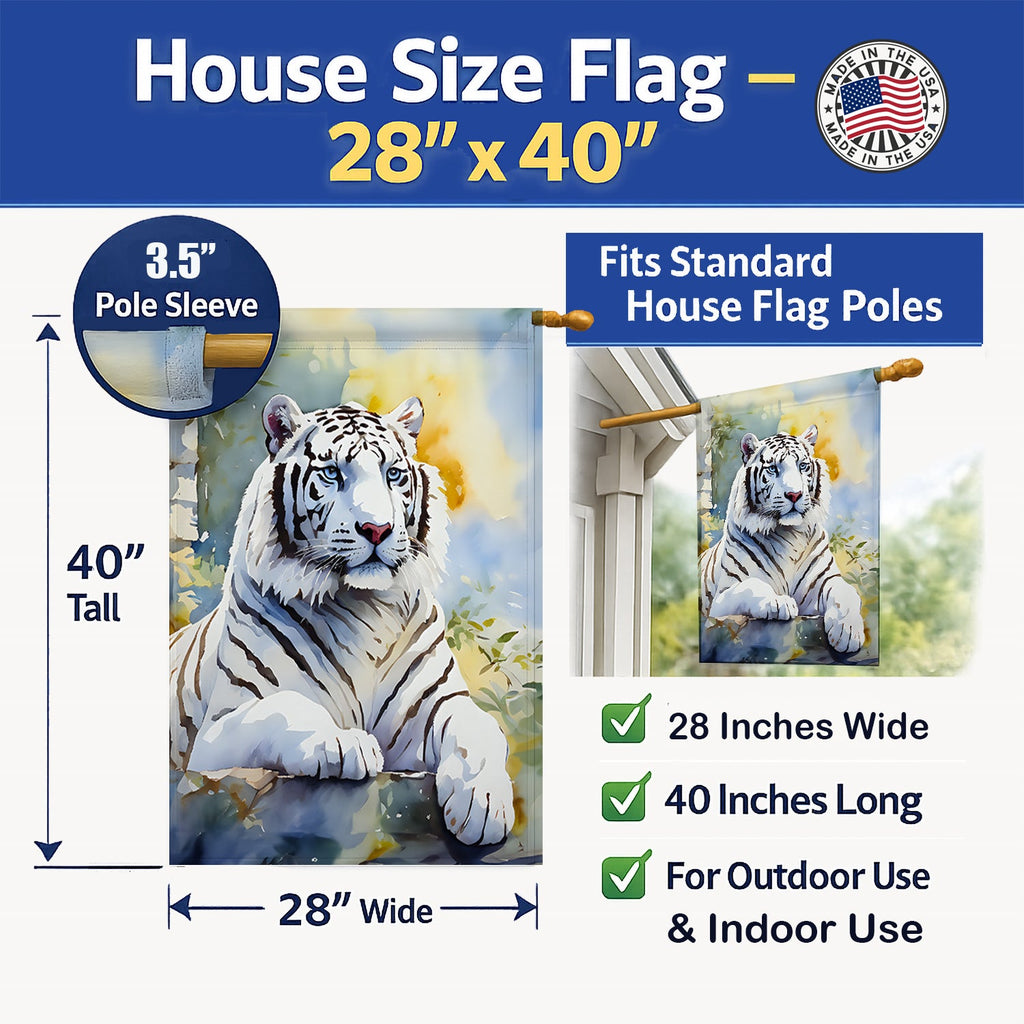 White Tiger House Flag 28x40 Porch Sleeve Pole Decorative Outside Yard Banner Artwork Wall Hanging, Polyester