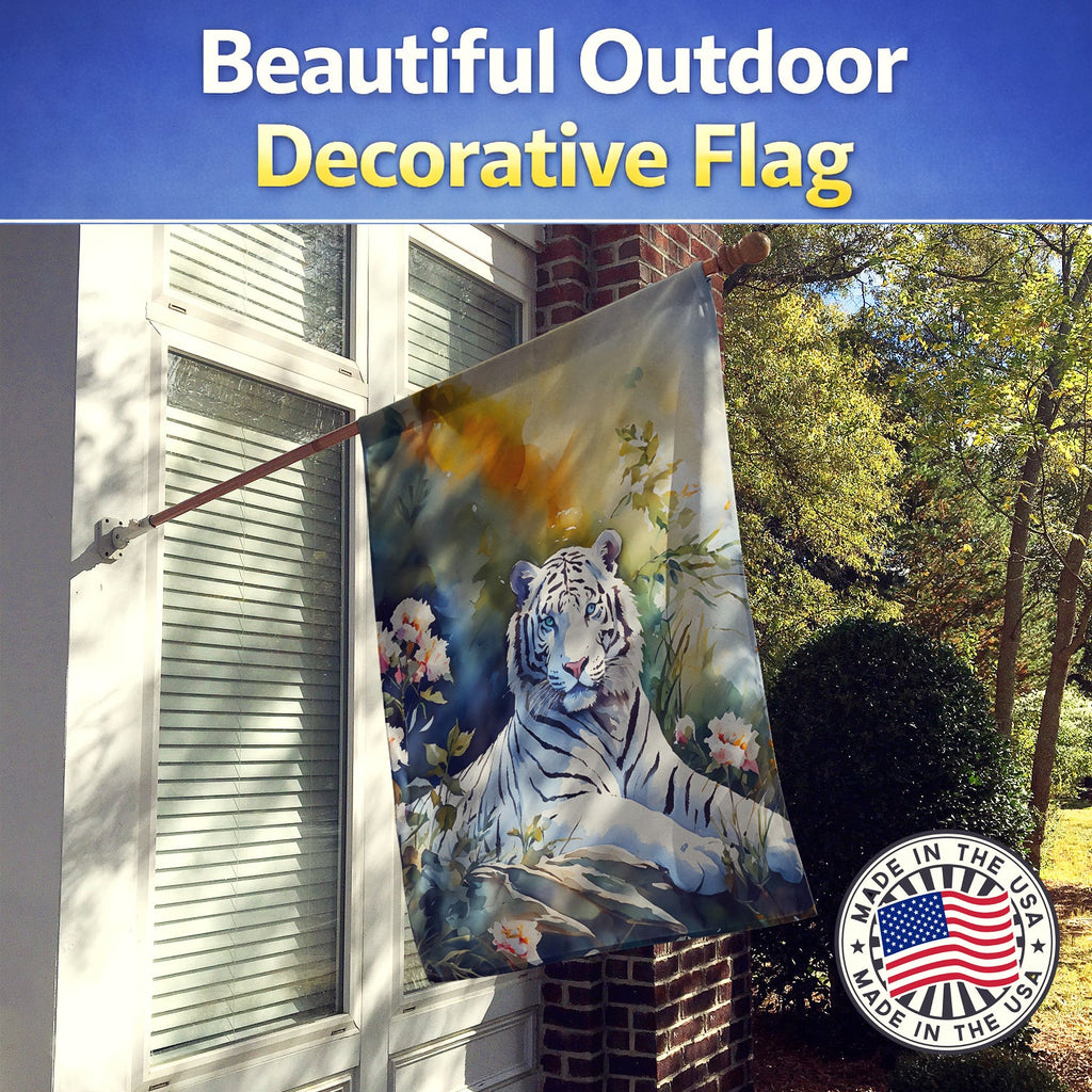 White Tiger House Flag 28x40 Porch Sleeve Pole Decorative Outside Yard Banner Artwork Wall Hanging, Polyester
