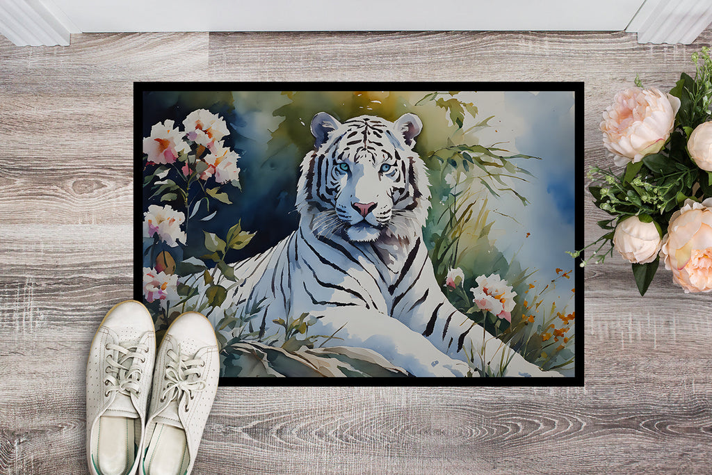 White Tiger Doormat Indoor Outdoor 24H X 36W Front Door Mat Rugs for Entryway, Non Slip Washable Low Pile,