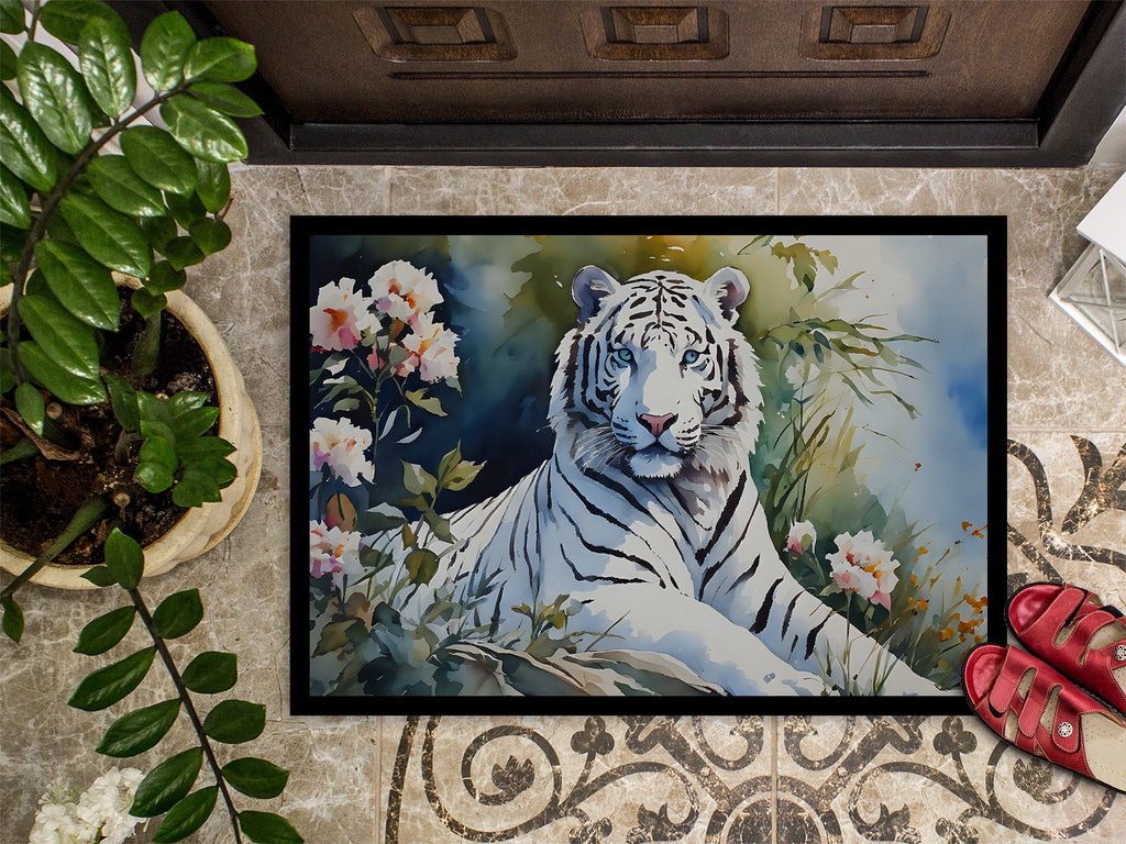 White Tiger Doormat Indoor Outdoor 24H X 36W Front Door Mat Rugs for Entryway, Non Slip Washable Low Pile,