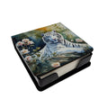 White Tiger PU Leather Note Paper Holder with Artist-Designed Cover, Desk Accessory, Office Gift