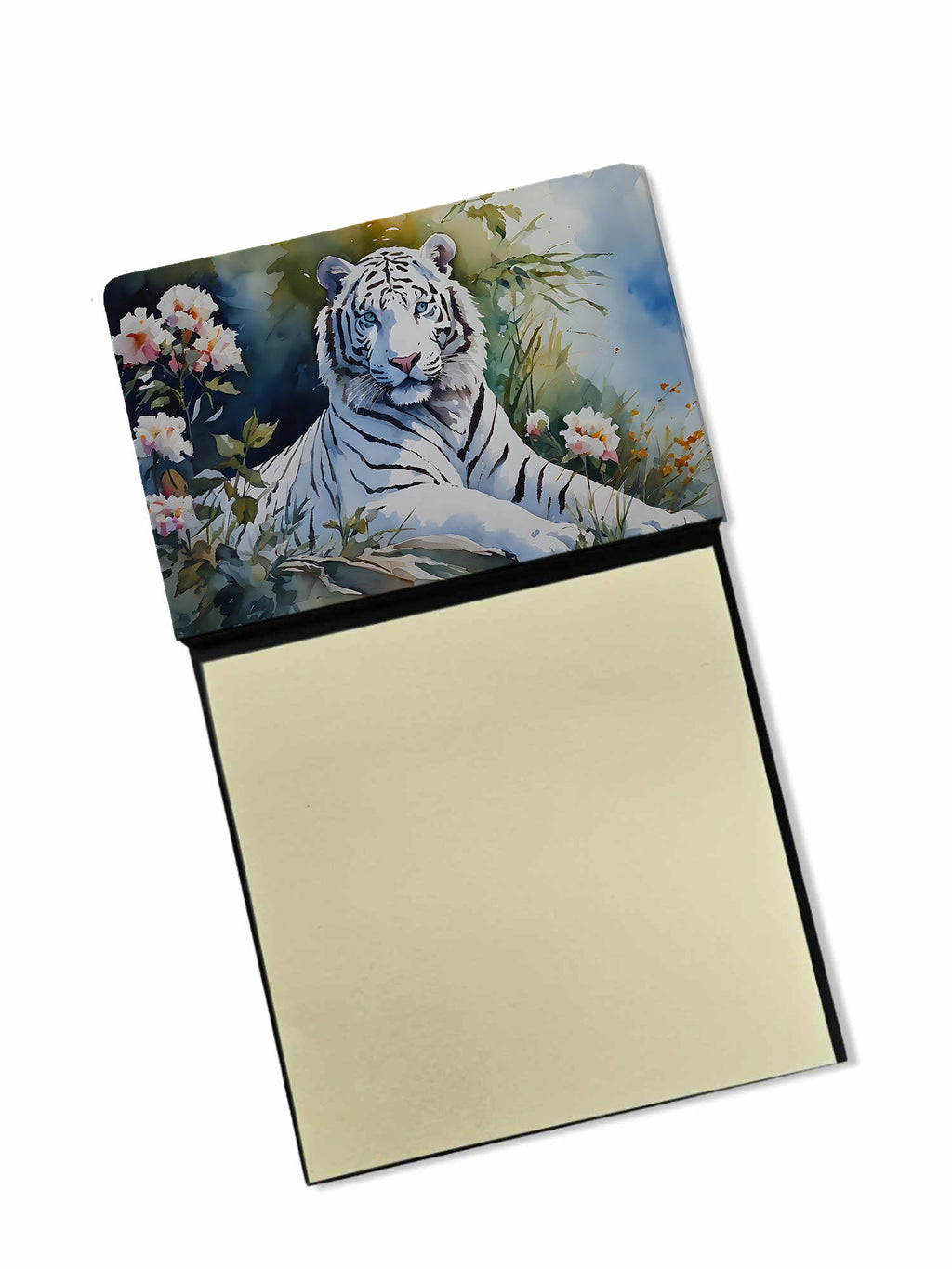 White Tiger Watercolor Sticky Note Holder Refillable Dispenser Desk Accessory 3x3 Pad Gift