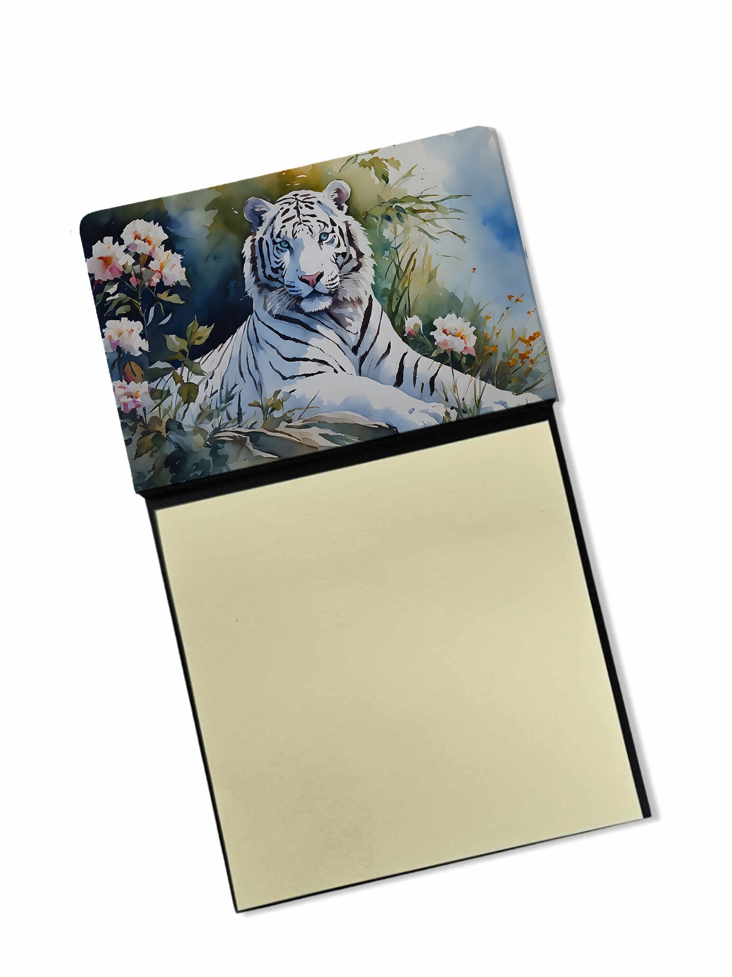 White Tiger Watercolor Sticky Note Holder Refillable Dispenser Desk Accessory 3x3 Pad Gift