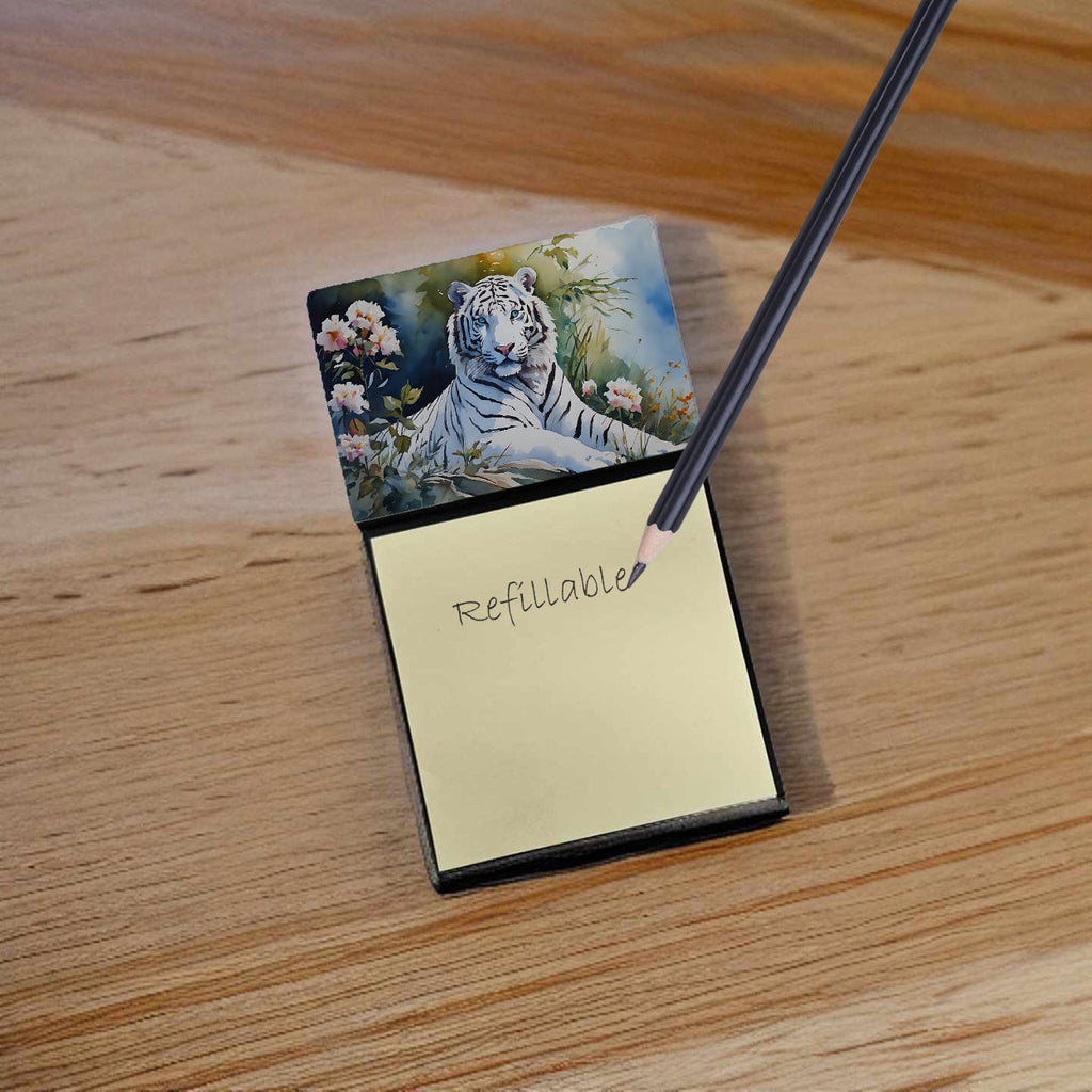 White Tiger Watercolor Sticky Note Holder Refillable Dispenser Desk Accessory 3x3 Pad Gift