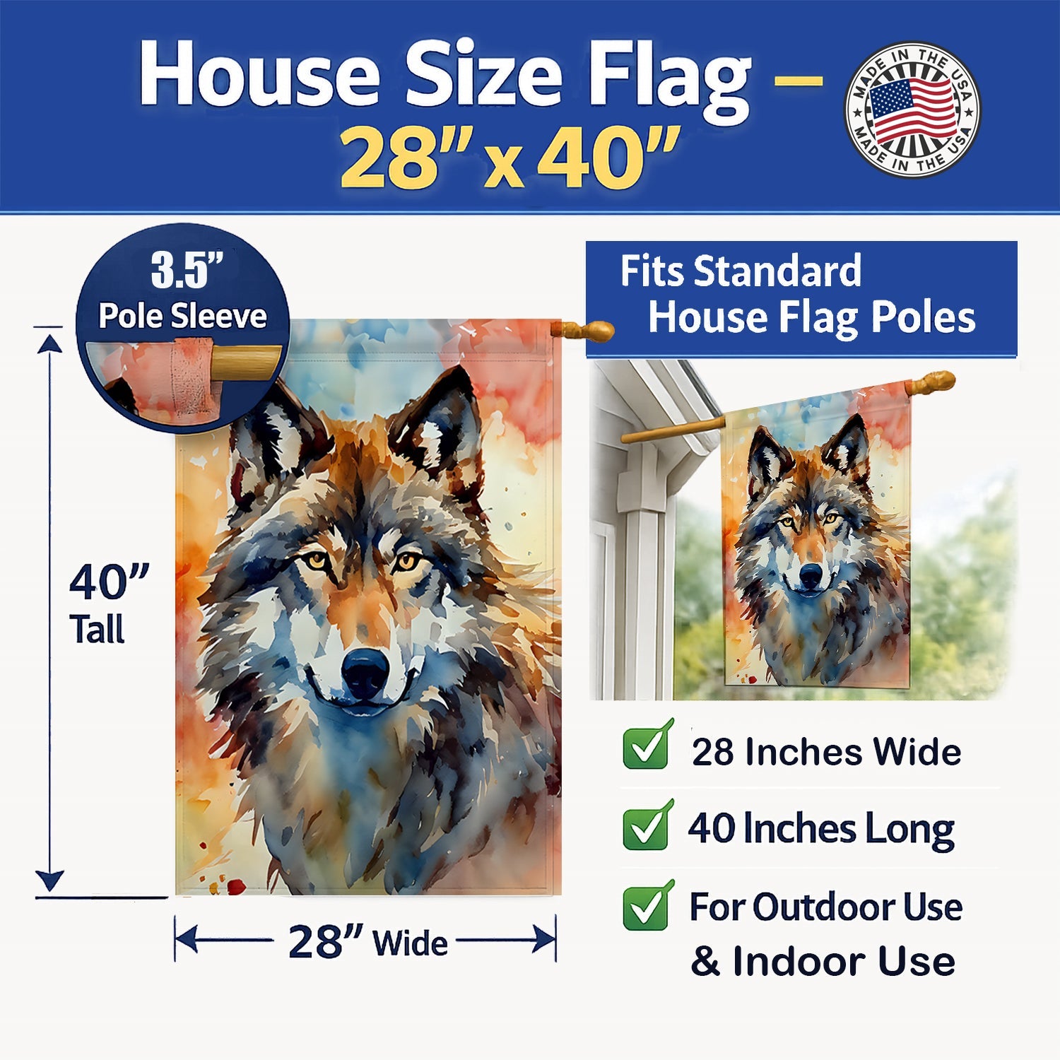 Wolves Wolf  House Flag 28x40 Porch Sleeve Pole Decorative Outside Yard Banner Artwork Wall Hanging, Polyester