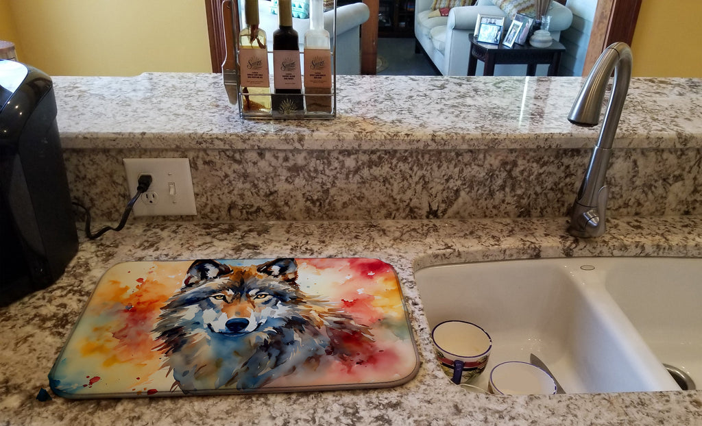 Wolves Wolf  Dish Drying Mat Absorbent Dish Drying Mat Pad for Kitchen Counter Dish Drainer Mat for Countertop, 14 x 21", Multicolor