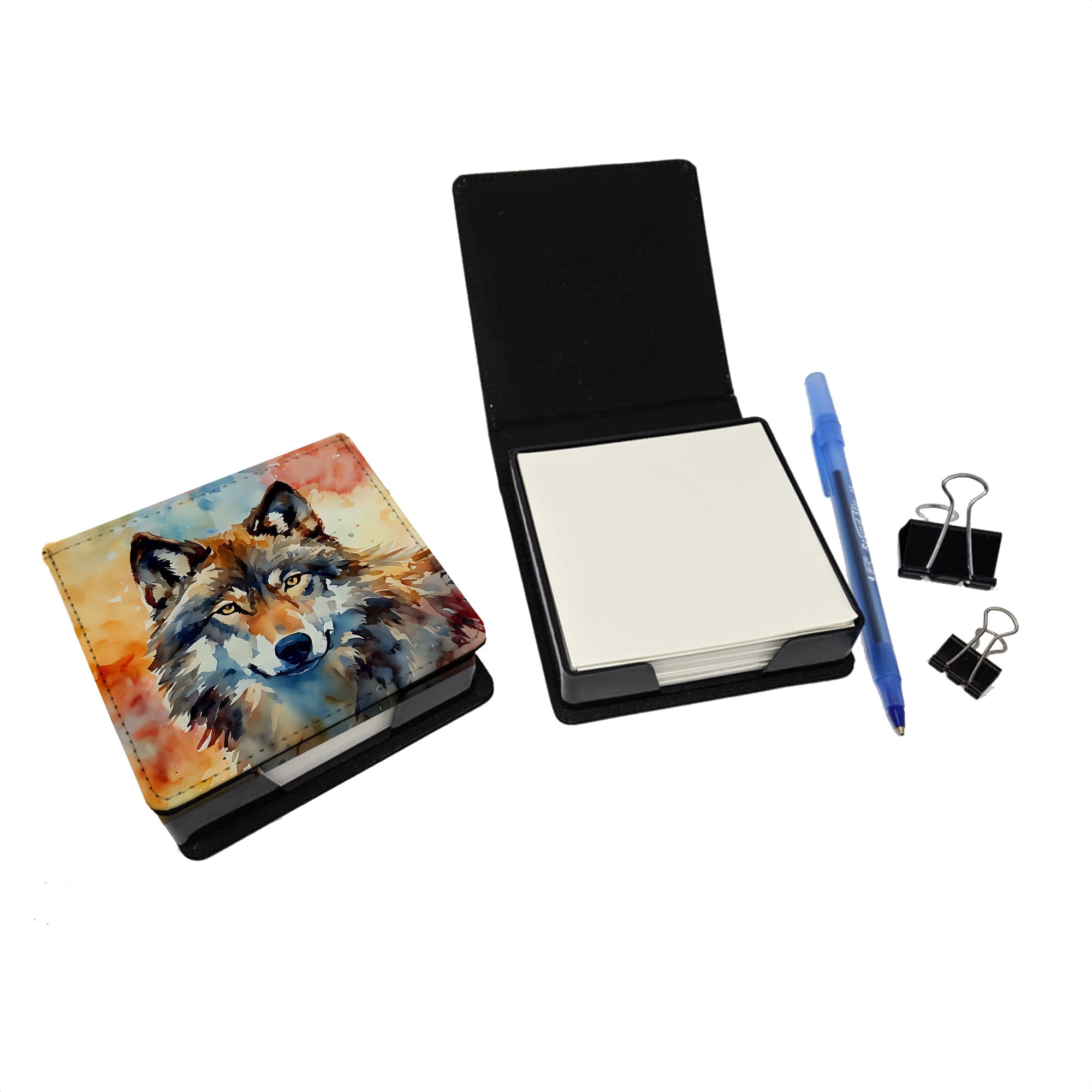 Wolves Wolf  PU Leather Note Paper Holder with Artist-Designed Cover, Desk Accessory, Office Gift